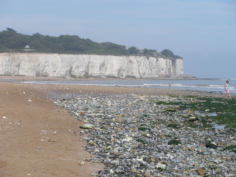 This is the chalk cliff on a side beach in Broadstairs, Kent, in Sept. of 2005