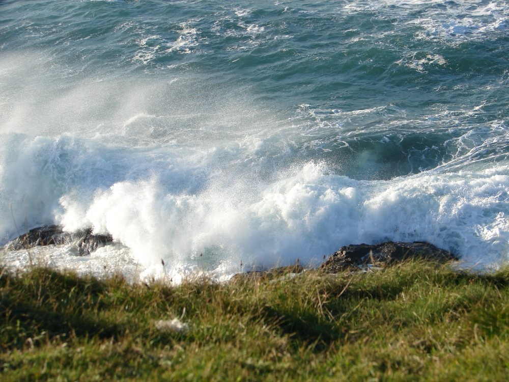 Waves storming a rock, near Porthcothan Bay, december 2005, Cornwall.