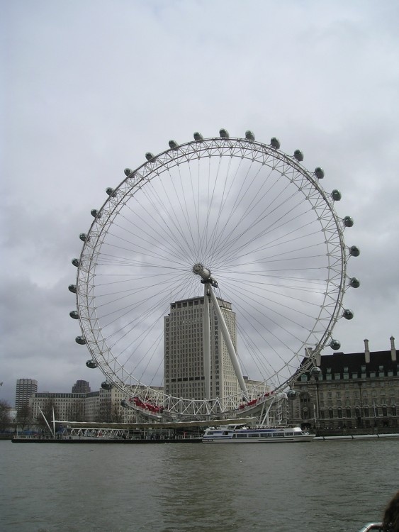 London Eye, taken from the river cruise boat.  March 2006