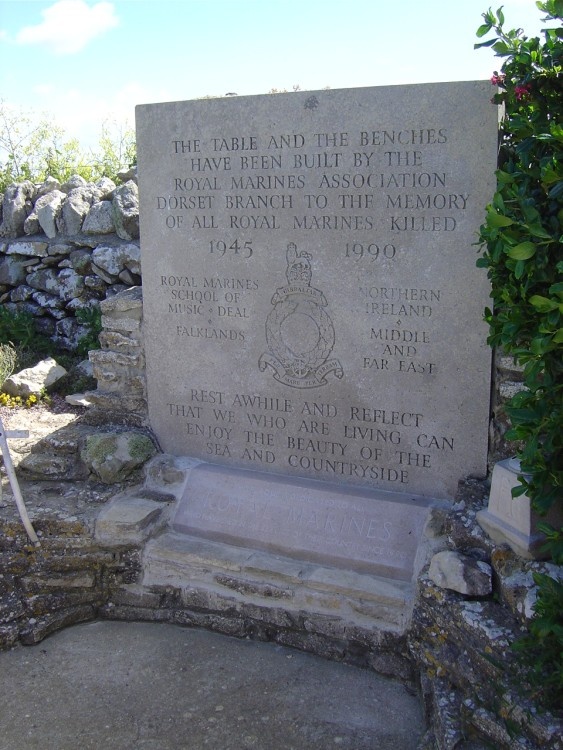 Memorial for the Royal Marines on the coastal footpath between Swanage and Kimmeridge, Dorset