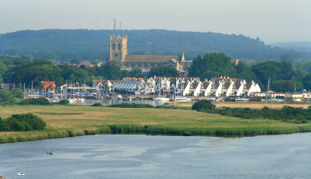 Christchurch Priory, looking from Hengistbury Head, Dorset