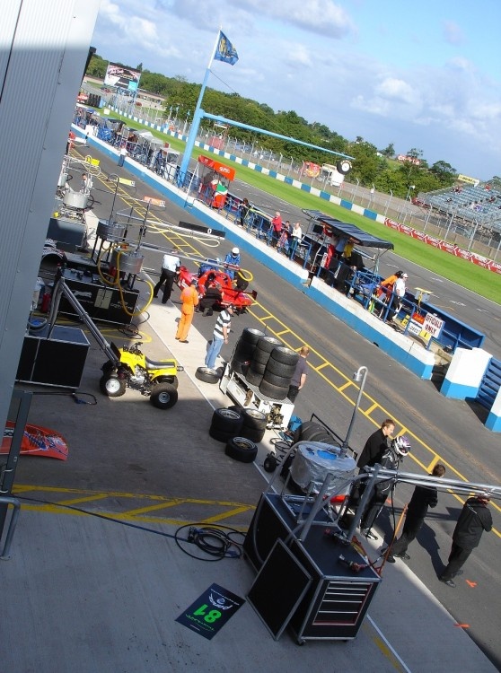 The Pits during a Radical Series race at Donington Park Circuit, Derbyshire