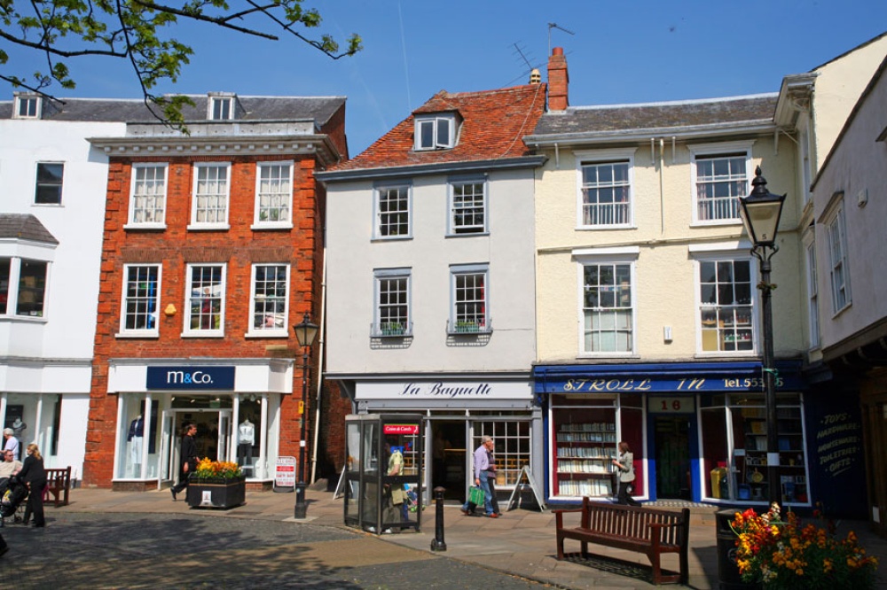Shops in the Market Place, Abingdon, Oxfordshire.