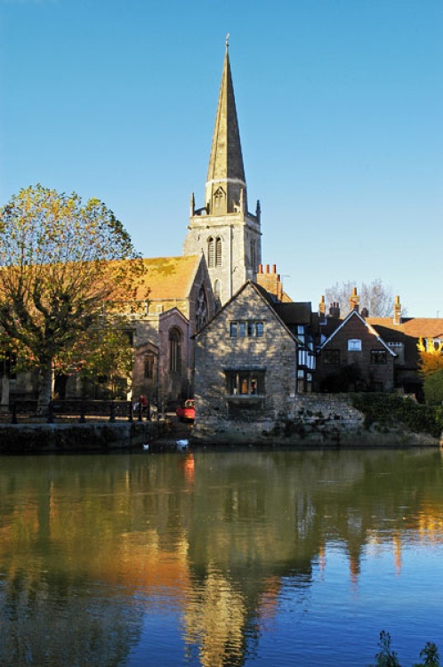 View across the Thames at St Helen's Church, Abingdon, Oxfordshire.