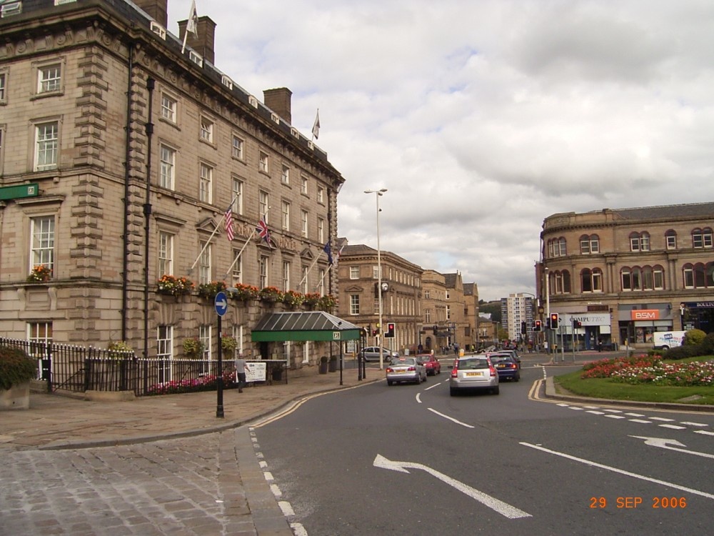 The George Hotel with view down Northumberland Street, Huddersfield