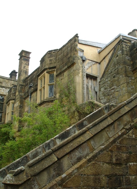 Staircase from the central courtyard at Haddon Hall, Derbyshire