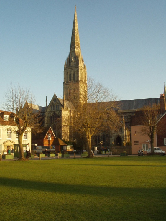 Salisbury Cathedral, Wiltshire, taken on an April evening in 2003.