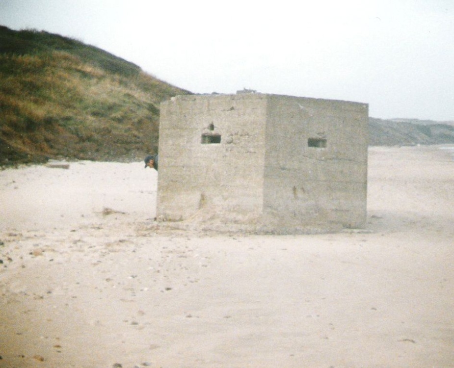 Beach at Primrose Valley Holiday Park, Filey, North Yorkshire. A leftover from the war.