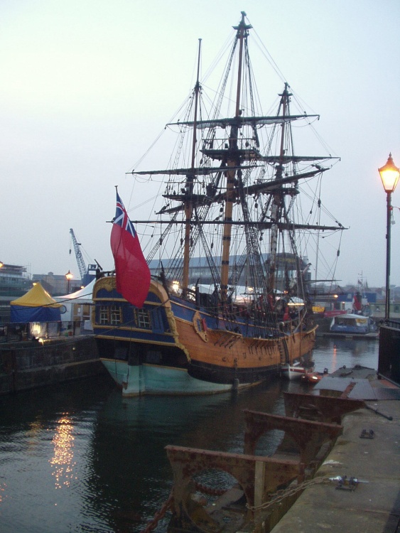 A replica of Captain Cook's ship 'Endeavour', visiting Cardiff Bay early in 2003.