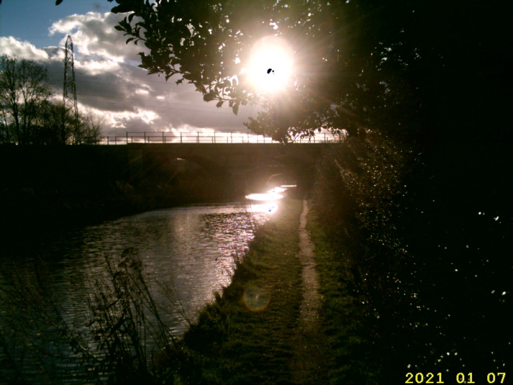 Chesterfield Canal at sunset looking west towards the Viaduct in Manton, Worksop, Notts