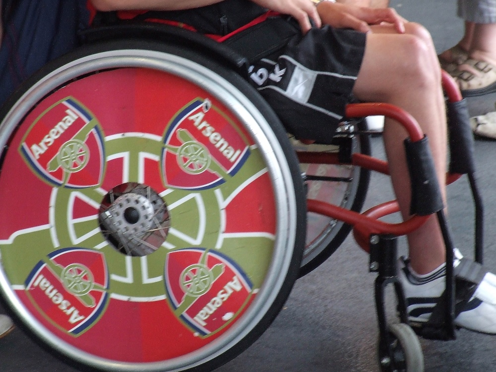 The Emirates Stadium. Home to Arsenal Football Club. North London. PICTURED: Wheelchair Fan.