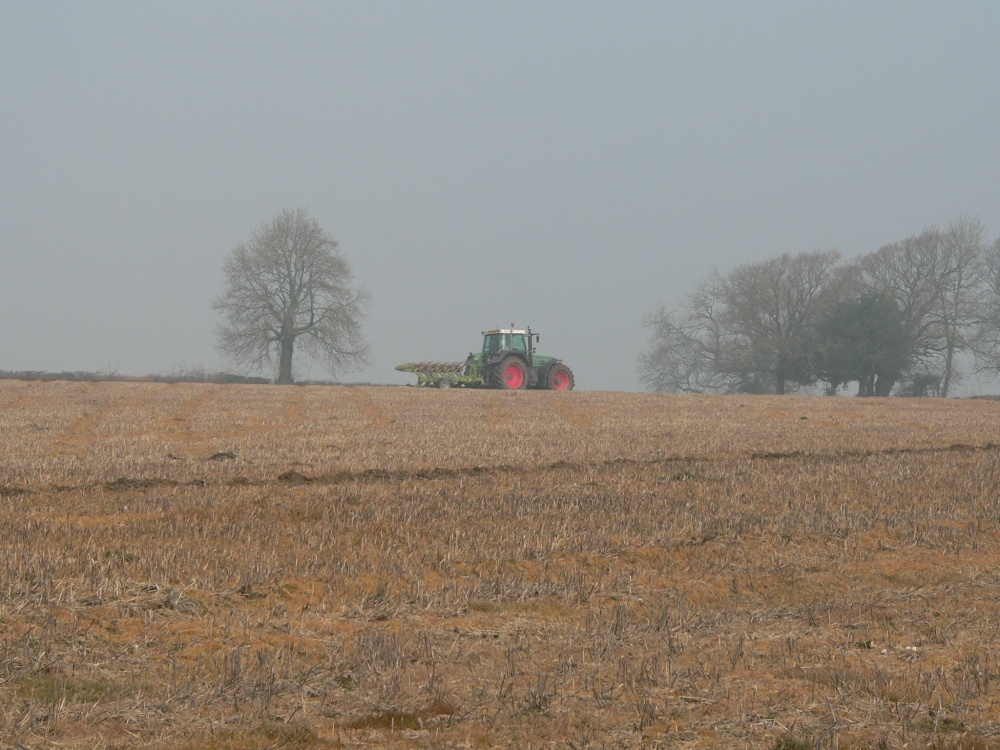ploughing a field in rural Somerset