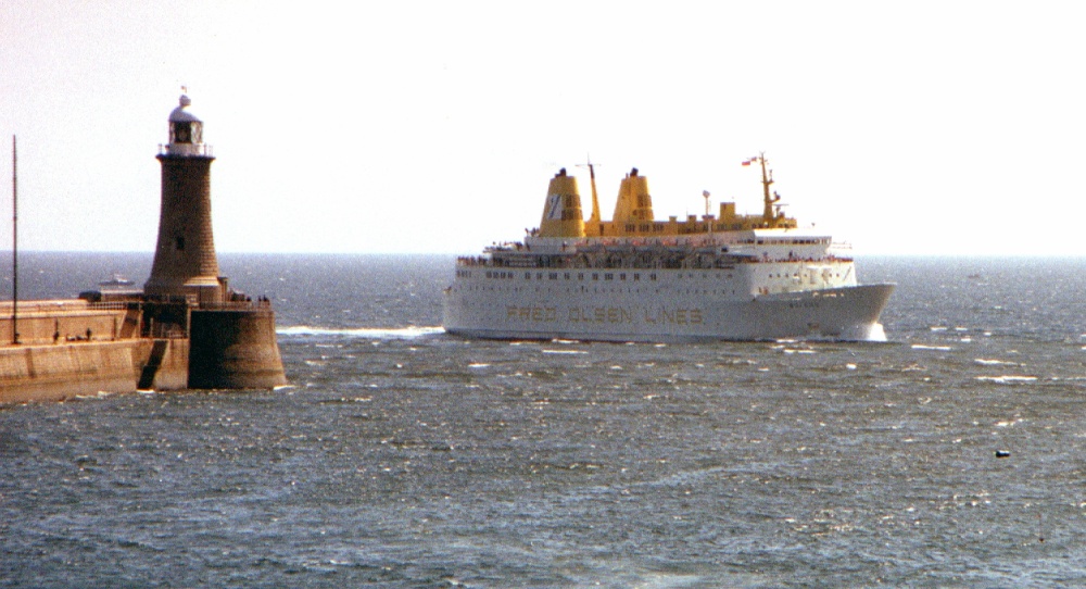 A Scandinavian ferry enters the Tyne, England