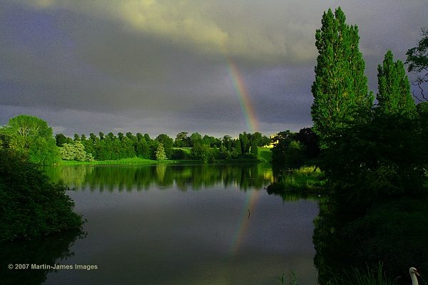Blenheim Palace Grounds lake and rainbow (evening)
