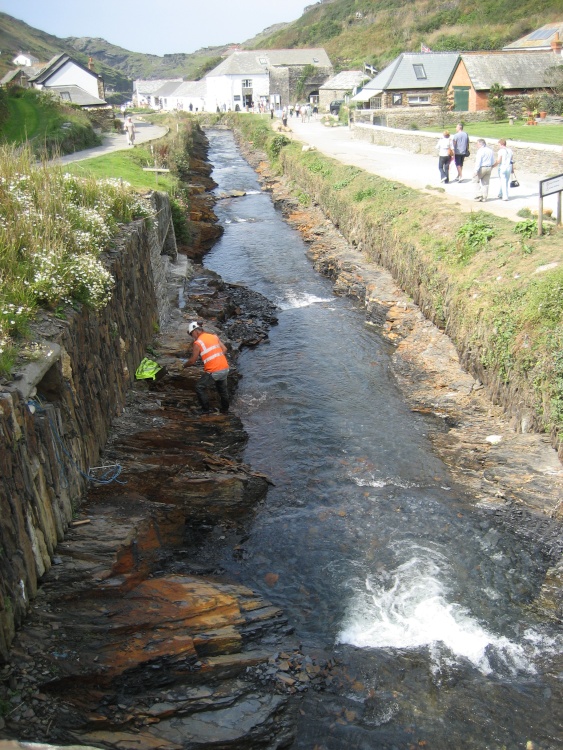 Working on the riverbed at Boscastle, Cornwall