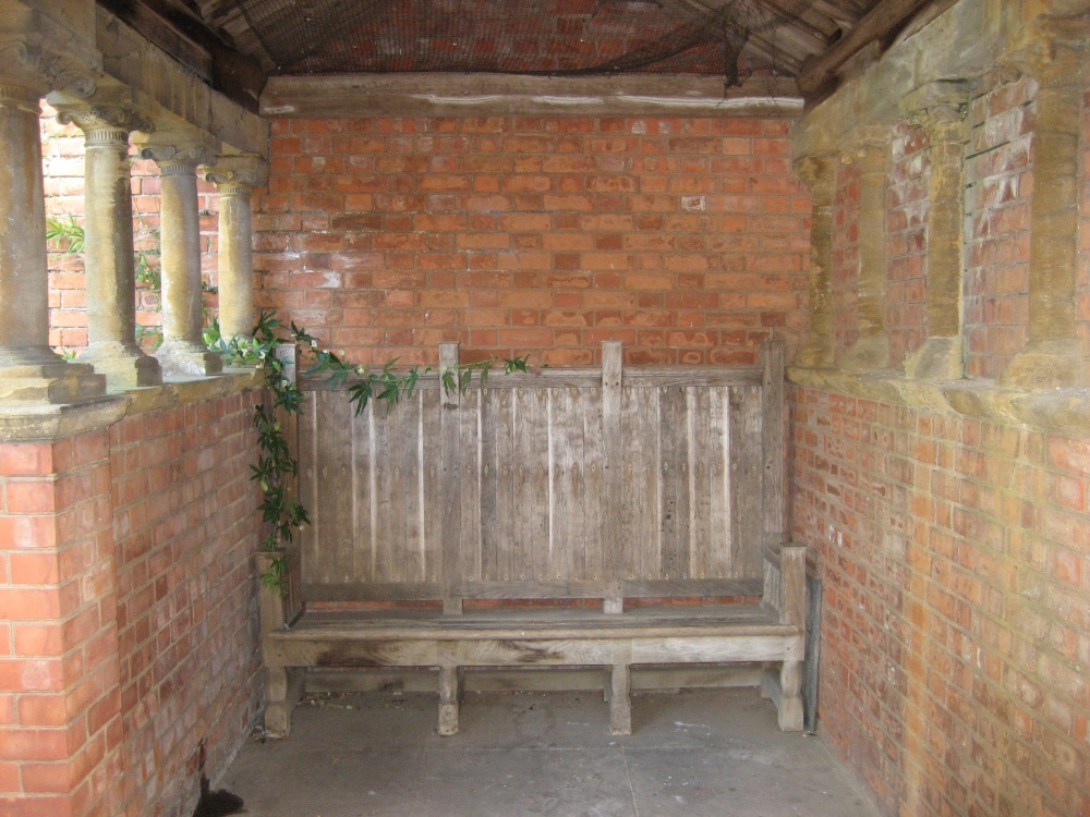 Interesting sitting area inside walled garden at Tyntesfield, Wraxall, Somerset