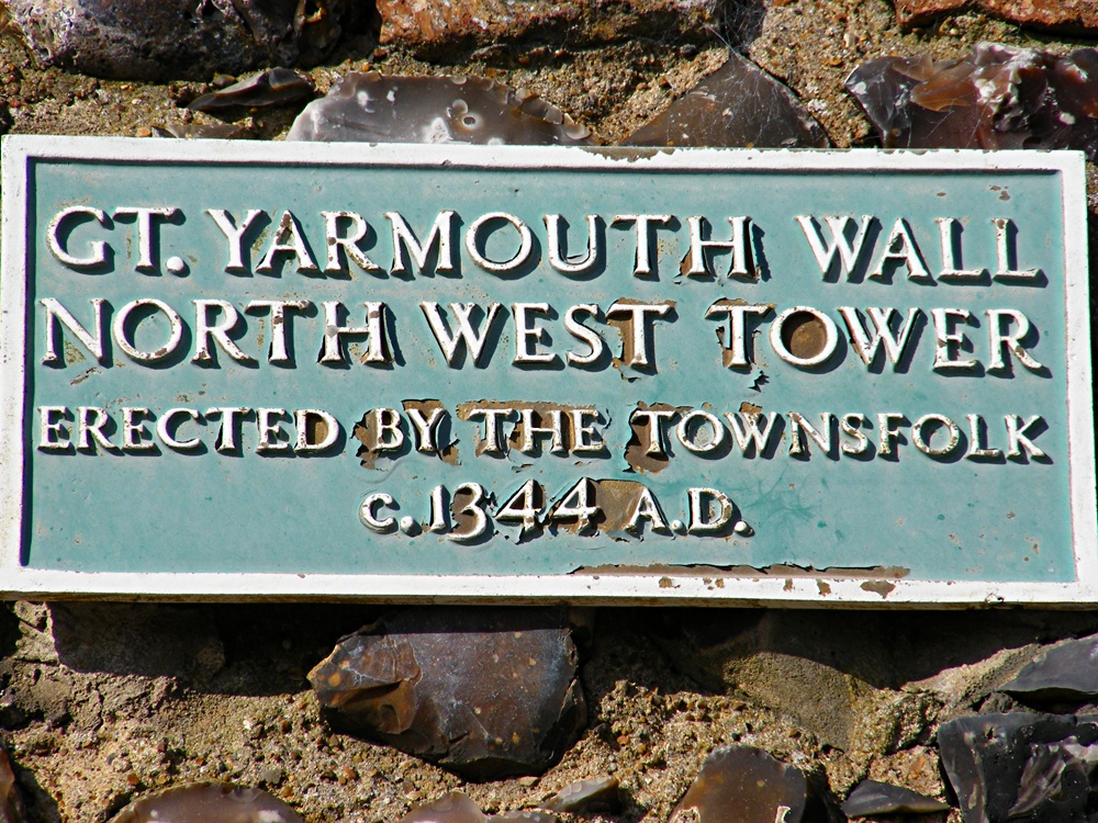 Plaque on the North West Tower, Great Yarmouth, Norfolk