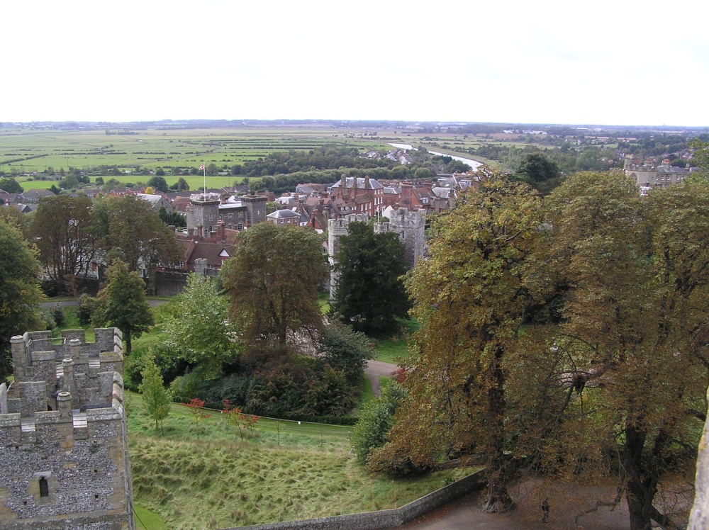 View of the town of Arundel and the river Arun beyond, from the top of the keep
