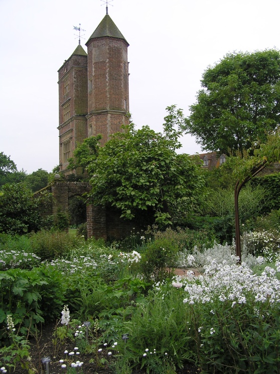 The iconic white garden and tower at Sissinghurst, Kent