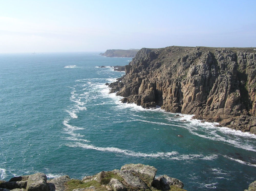 Distant view of Land's End from Gwenapp Head, near St Levan, Cornwall