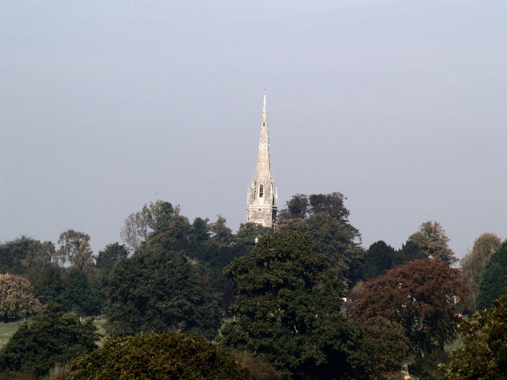 Distant view of the church spire at King's Sutton, Northants.