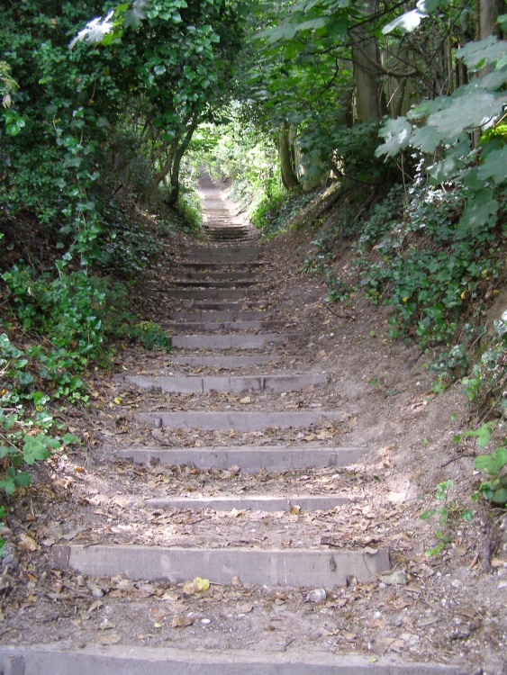 Steps between the bay and the village.