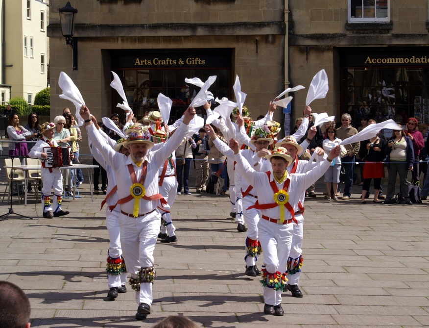 Morris dancers by the Abbey.