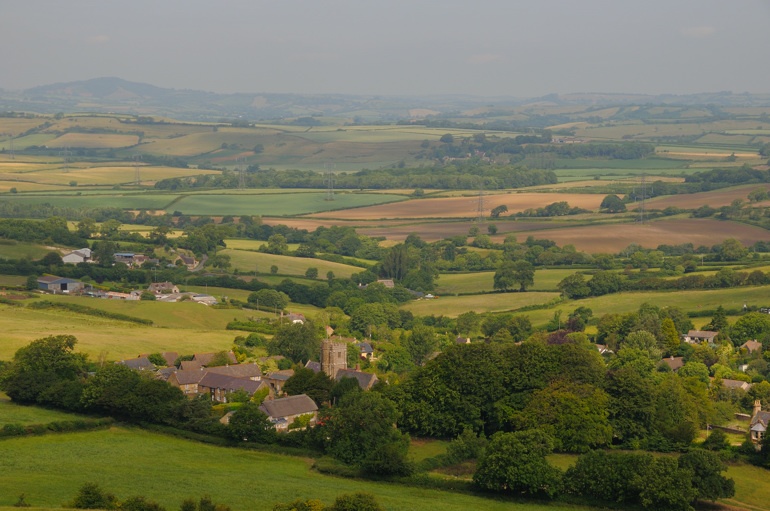 Uploders Village and Dorset Countryside looking from Local A35 Dorset Bypass Road - June 2009