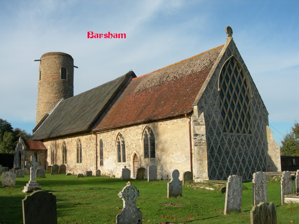 Another view of Barsham Church showing the window.