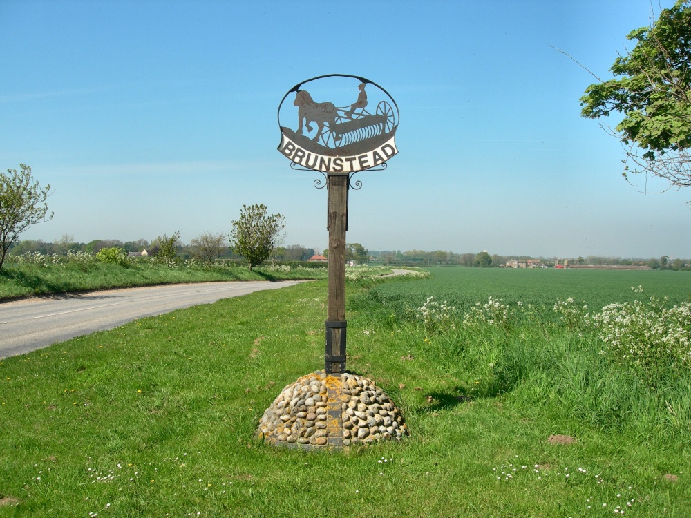 Brumstead village sign, despite the spelling Brunstead
