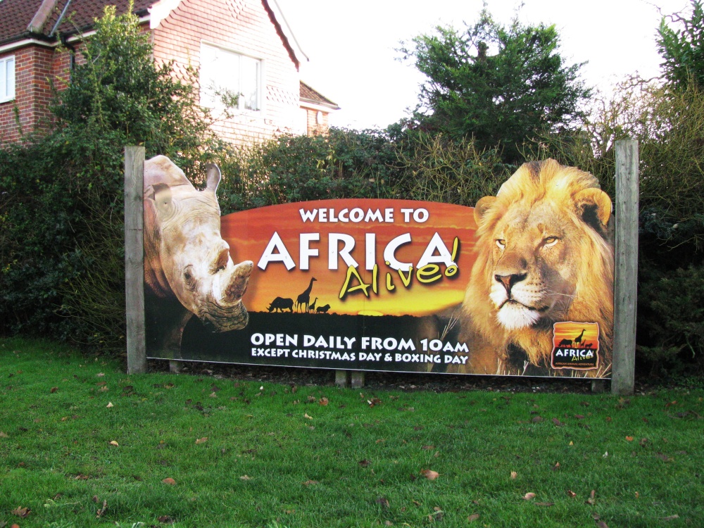 The sign for the Africa Alive wildlife park