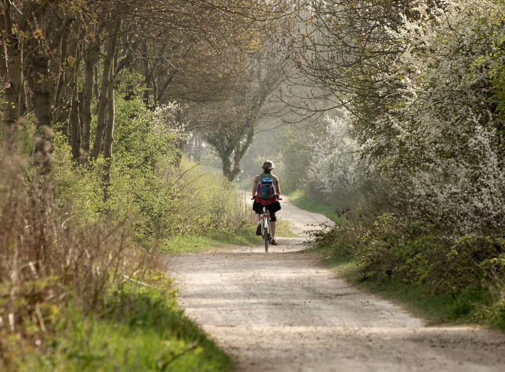 Cyclist on a byway at Mursley, Bucks