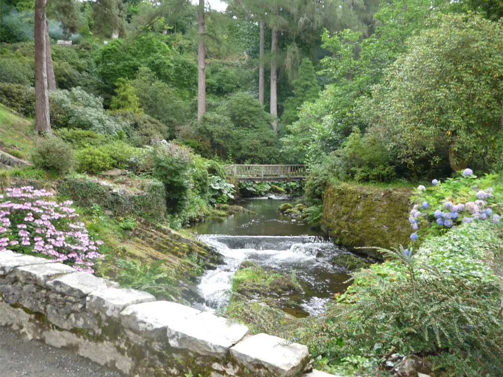 Bodnant Garden stream and bridge