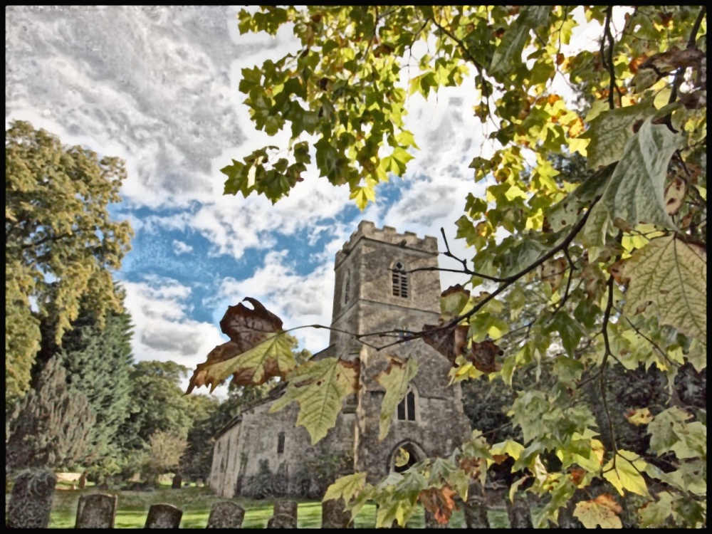 Stylised view of the Parish Church, Mixbury, Oxon