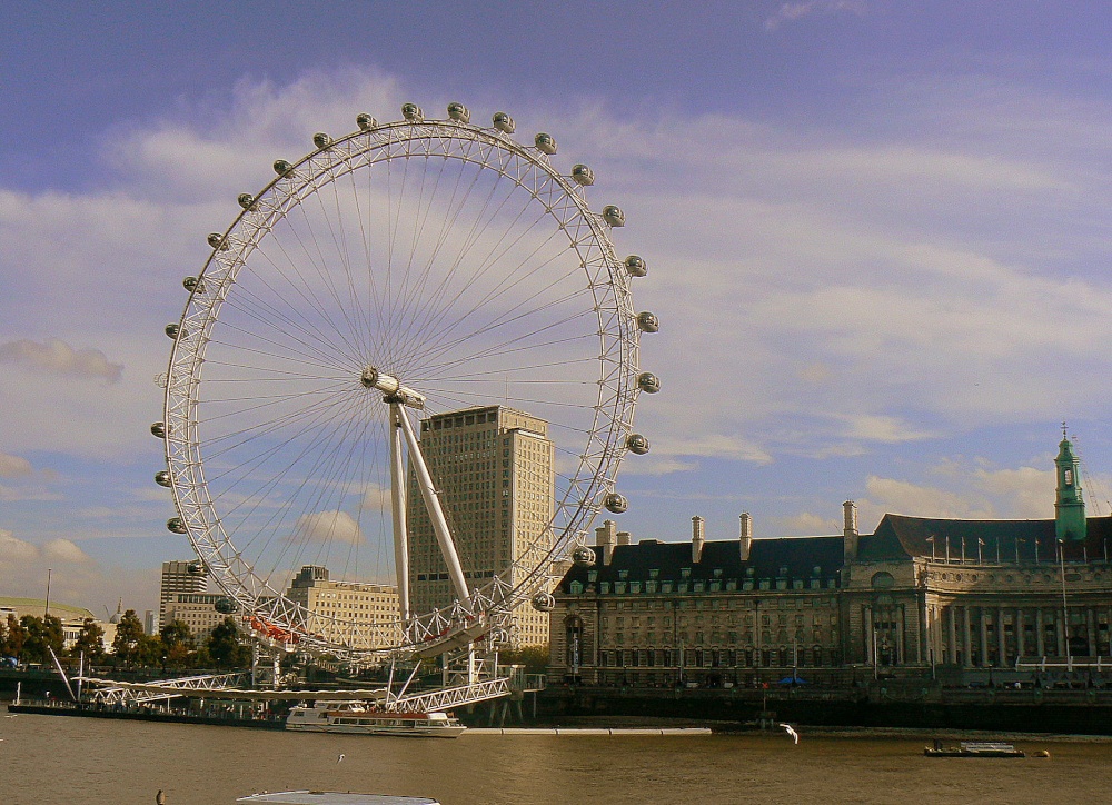 View of the London Eye from across the Thames