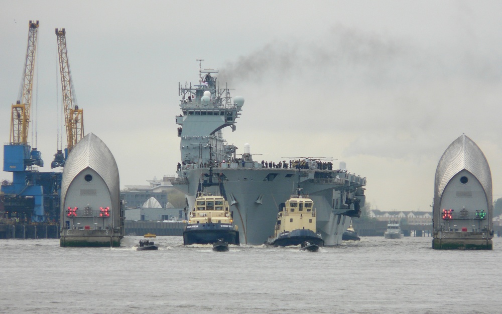 HMS Ocean at The Thames Barrier