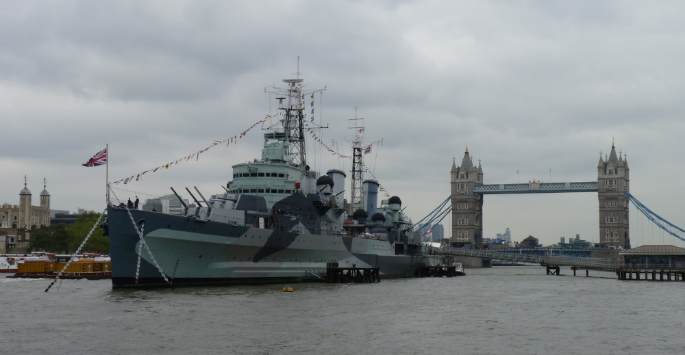 HMS Belfast in Jubilee bunting