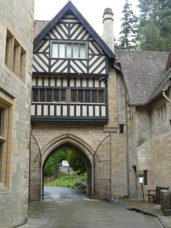Cragside House, timbered walls entrance way
