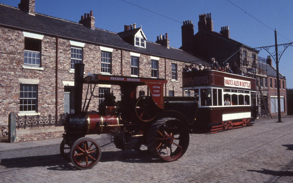 Steam tractor and tram at Beamish