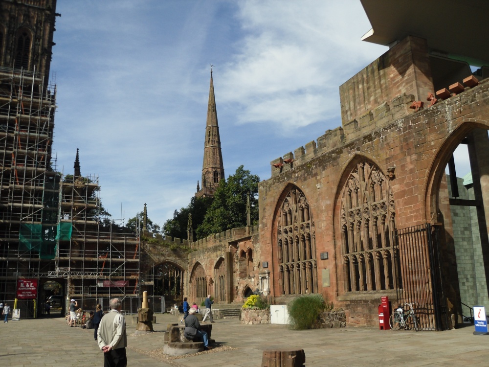 Coventry, the ruins of the bombed Cathedral and part of the new Cathedral