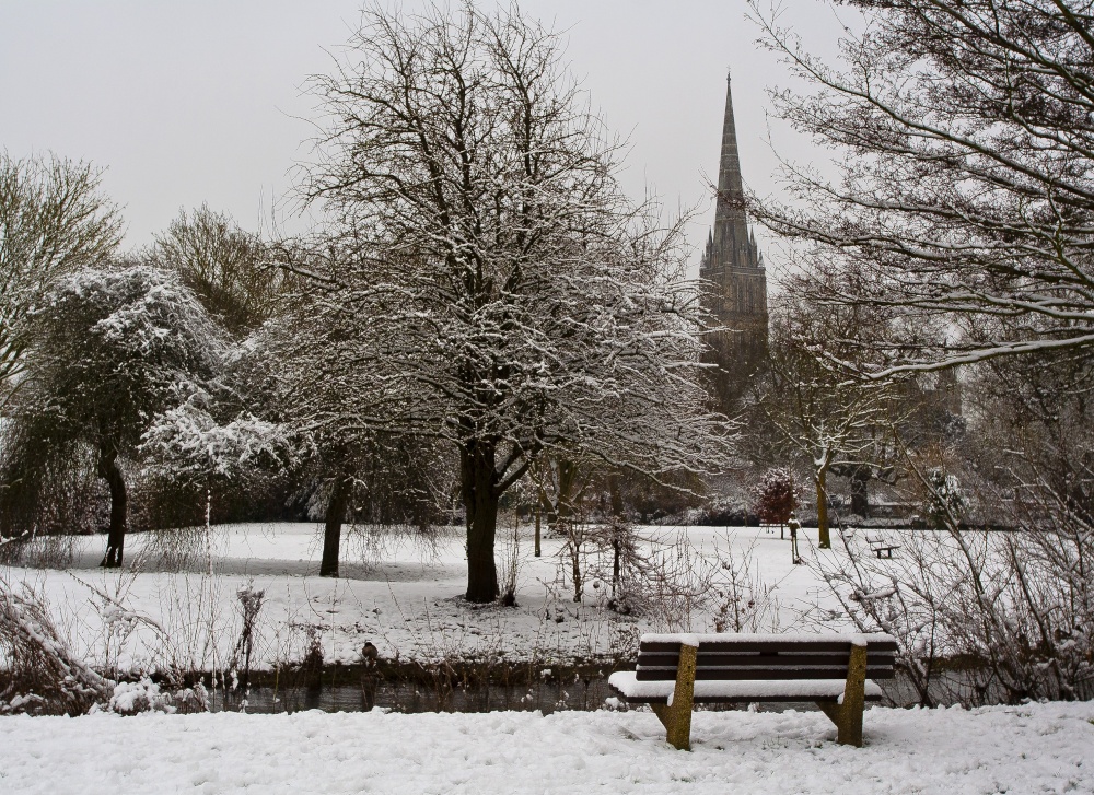 Salisbury Cathedral snow scene