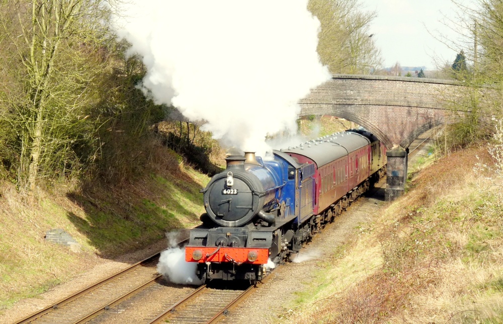 GWR King Henry 11  Number 6023 leaving Loughborough