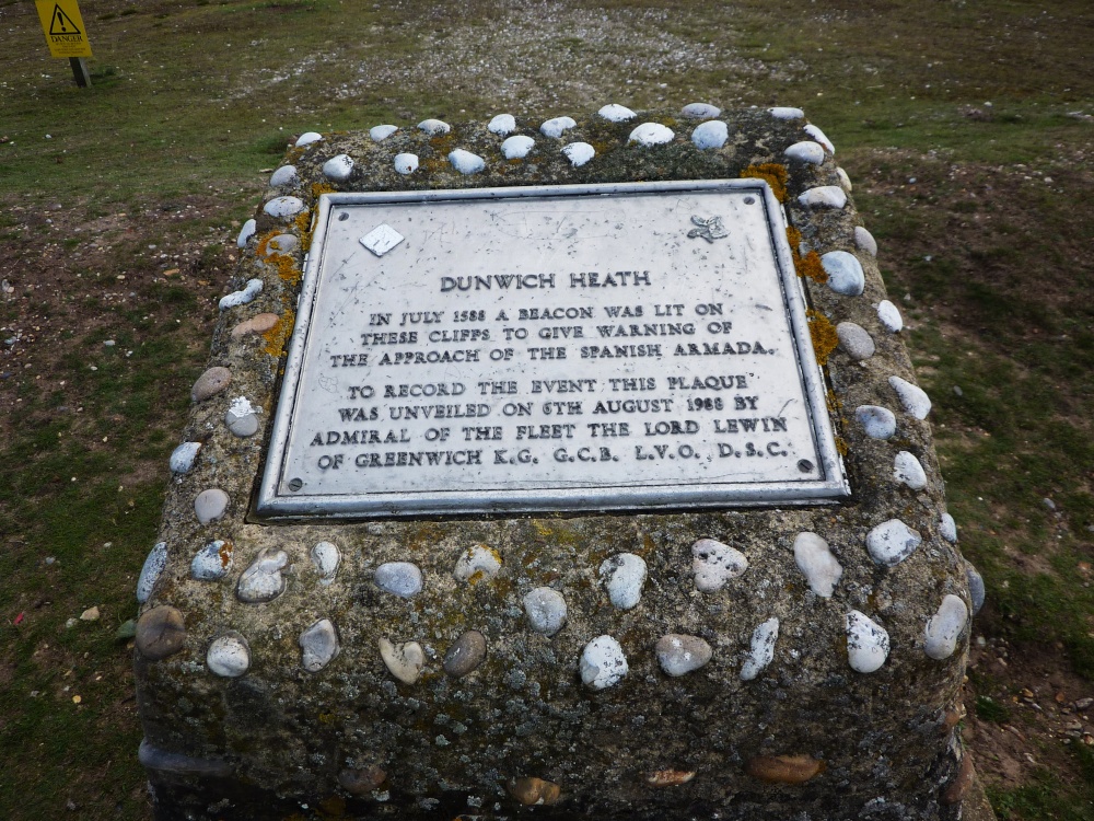 Plaque on Dunwich Heath referring to the threat of the Spanish Armada in1588