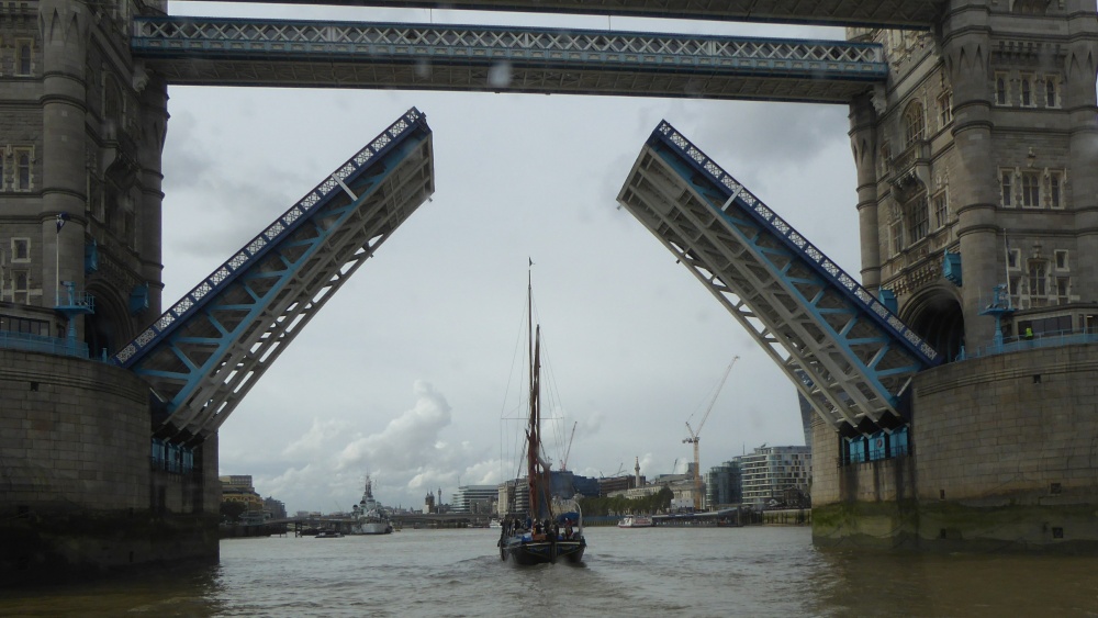 Ship passing through Tower Bridge to The Pool of London