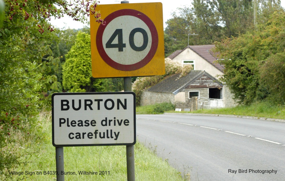 Village Sign on B4039, Burton, Wiltshire 2011