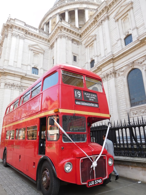 my daughter's wedding bus at St Paul's Cathedral 14 4 2018