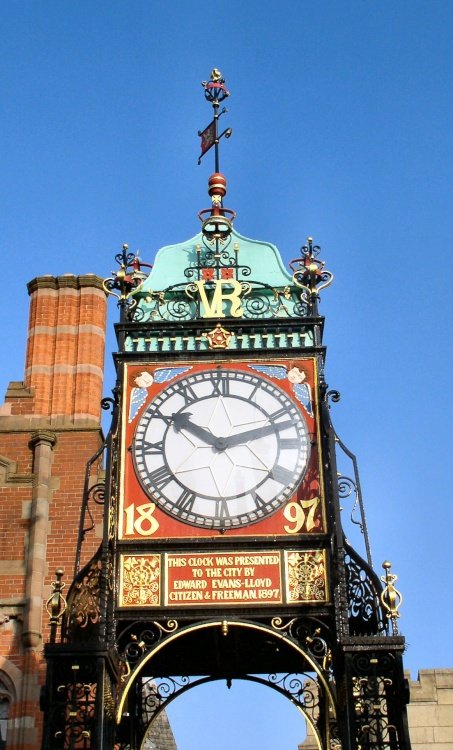 Clock in Chester. Said to be the most photographed clock in England after Big Ben