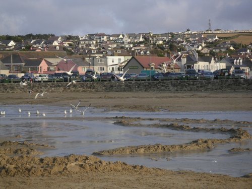 view from beach to promanard at Perranporth