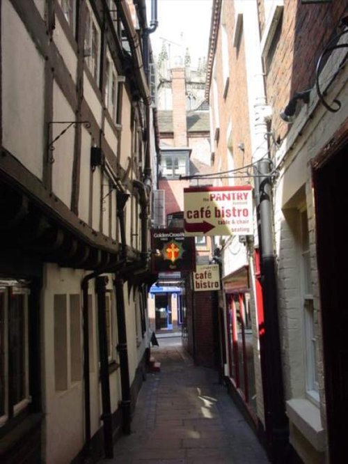 A narrow streeet in Shrewsbury, Shropshire