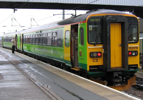 Central Trains 153 class waiting to depart Peterborough for Spalding and Lincoln